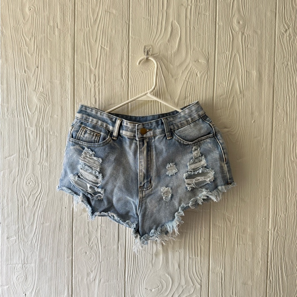 SHEIN Light Blue Distressed Jean Shorts